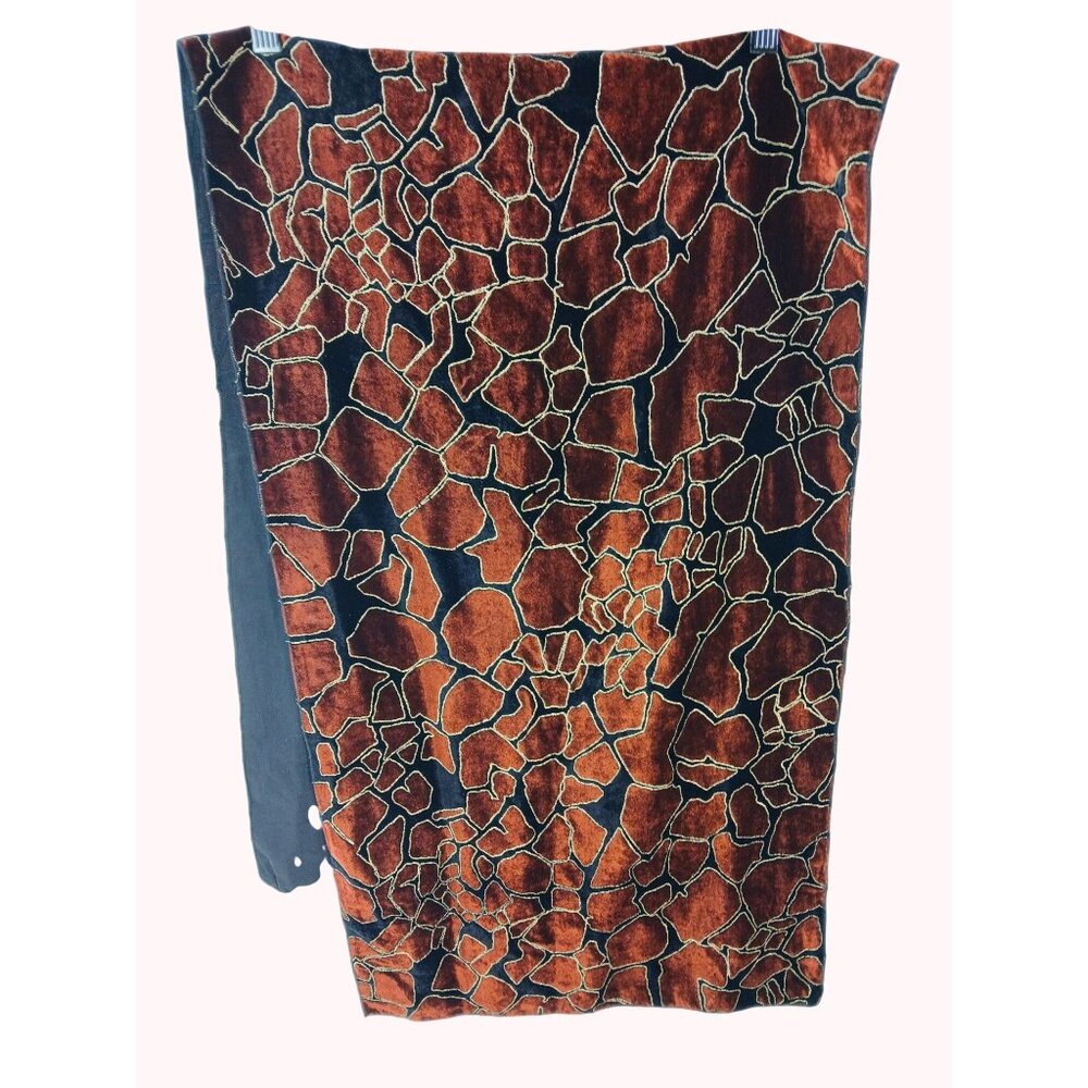 Burnt Orange Black Gold Giraffe Mosaic Print Scarf Silk Blend Lining 60"x17" Ita - Picture 4 of 10